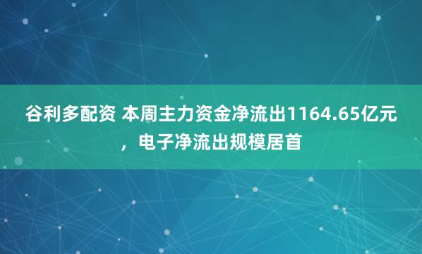 谷利多配资 本周主力资金净流出1164.65亿元，电子净流出规模居首