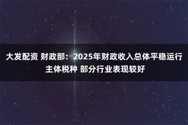 大发配资 财政部：2025年财政收入总体平稳运行 主体税种 部分行业表现较好
